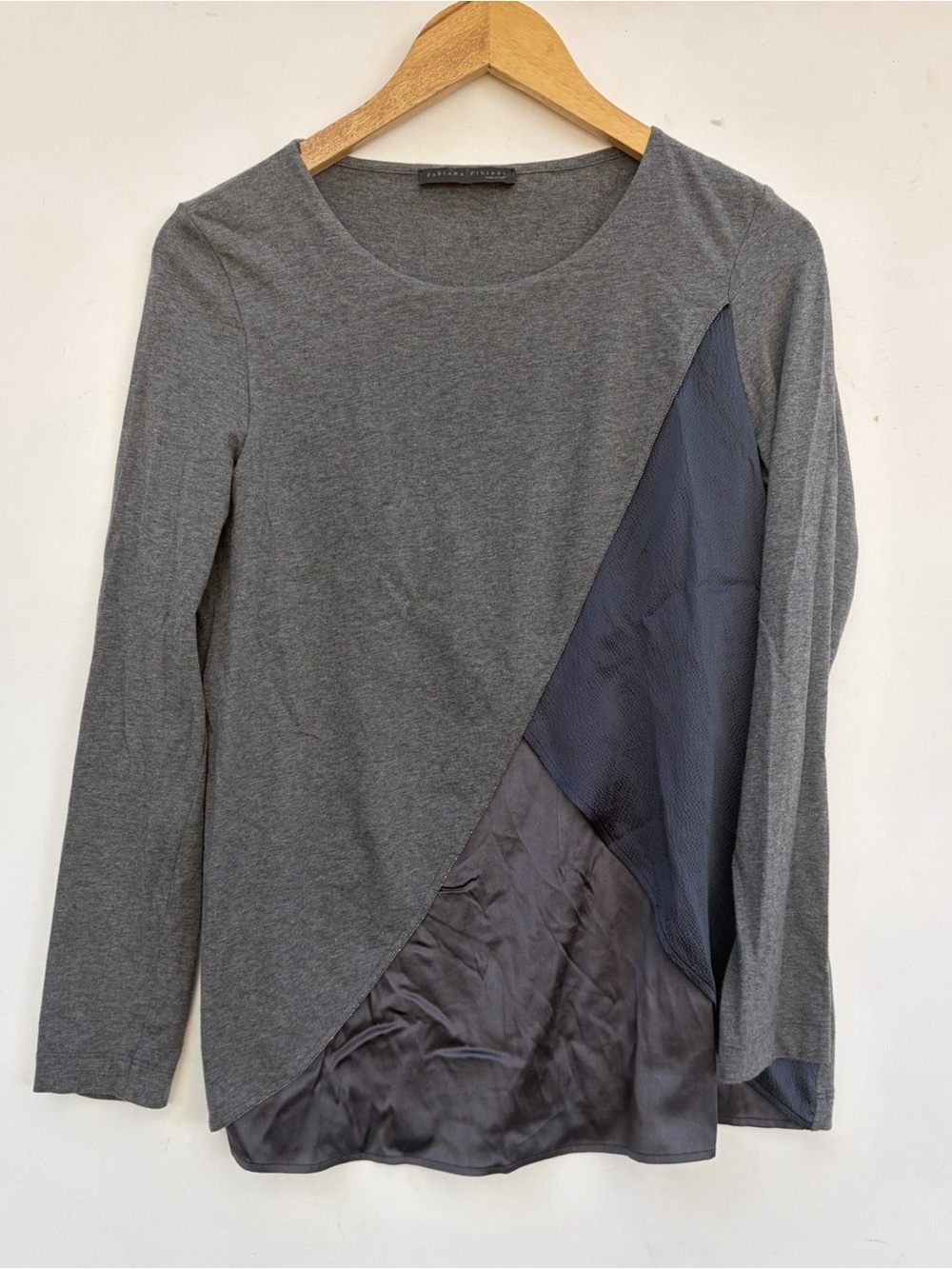 Fabiana Filippi Top 42 Silk Blend Blouse Gray Blue Shirt Long Sleeve Layered
